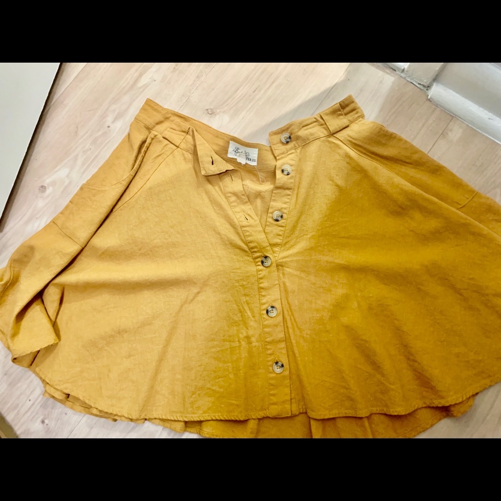 Forever 21 Yellow Linen A-line Miniskirt Small